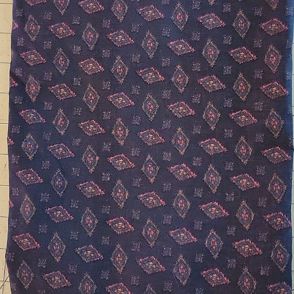 Cotton Vintage print fabric pink and blue on navy blue background - 0.9  yds